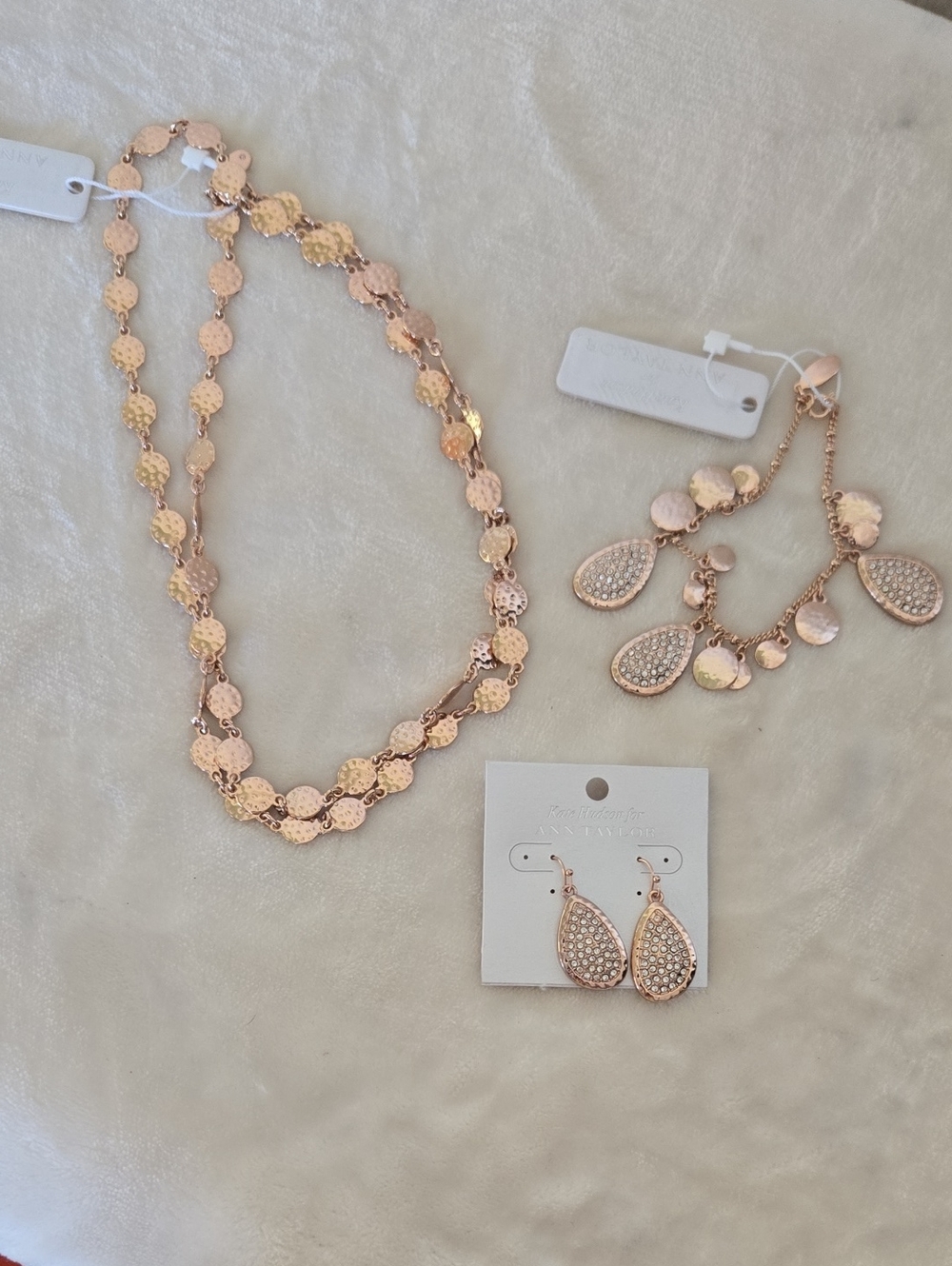 Ann Taylor Rose Gold Teardrop Necklace, Bracelet & Earring Set